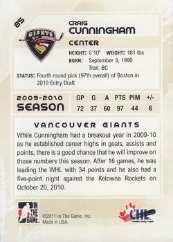2010-11 In The Game Heroes and Prospects #85 Craig Cunningham Back