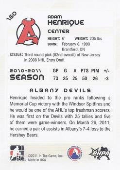 2010-11 In The Game Heroes and Prospects #160 Adam Henrique Back