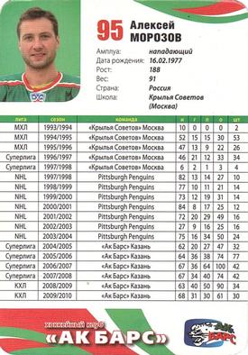 2010-11 Ak Bars Kazan (KHL) #NNO Alexei Morozov Back