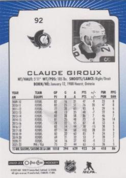 2022-23 O-Pee-Chee - Blue Border #92 Claude Giroux Back