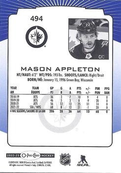 2022-23 O-Pee-Chee - Blue Border #494 Mason Appleton Back