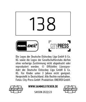 2022-23 Playercards Stickers (DEL) #138 Ryan Olsen Back