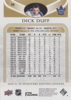2020-21 SP Signature Edition Legends - Gold Foil #99 Dick Duff Back