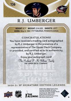 2020-21 SP Signature Edition Legends - Gold Spectrum Foil Autographs #136 R.J. Umberger Back