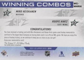 2021-22 SPx - Winning Combos #WC-MHRH Miro Heiskanen / Roope Hintz Back