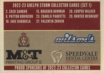 2022-23 Guelph Storm (OHL) #NNO Player Set #1 Back