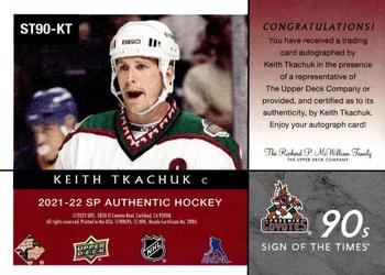 2021-22 SP Authentic - Sign of the Times 90's #ST90-KT Keith Tkachuk Back