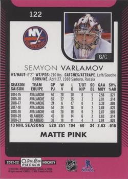 2021-22 O-Pee-Chee Platinum - Matte Pink #122 Semyon Varlamov Back