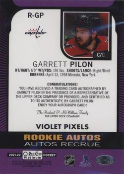 2021-22 O-Pee-Chee Platinum - Rookie Autographs Violet Pixels #R-GP Garrett Pilon Back