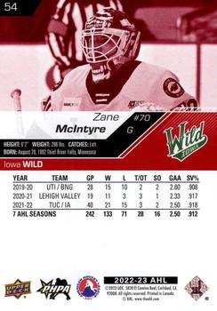2022-23 Upper Deck AHL - Exclusives #54 Zane Mcintyre Back