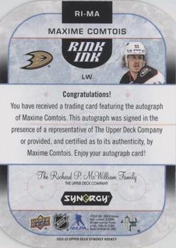 2022-23 Upper Deck Synergy - Rink Ink #RI-MA Maxime Comtois Back