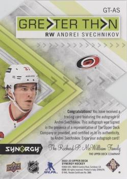 2022-23 Upper Deck Synergy - Greater Than Signatures #GT-AS Andrei Svechnikov Back
