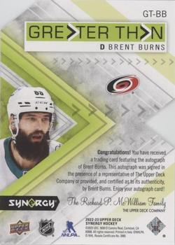 2022-23 Upper Deck Synergy - Greater Than Signatures #GT-BB Brent Burns Back