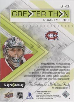 2022-23 Upper Deck Synergy - Greater Than Signatures #GT-CP Carey Price Back