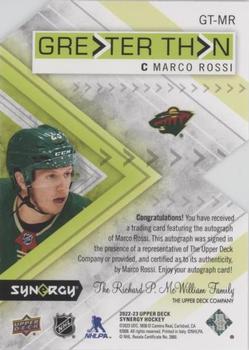 2022-23 Upper Deck Synergy - Greater Than Signatures #GT-MR Marco Rossi Back