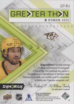 2022-23 Upper Deck Synergy - Greater Than Signatures #GT-RJ Roman Josi Back