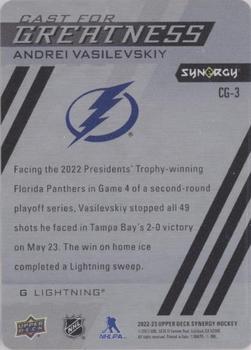 2022-23 Upper Deck Synergy - Cast for Greatness #CG-3 Andrei Vasilevskiy Back