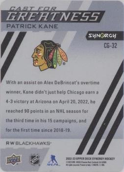 2022-23 Upper Deck Synergy - Cast for Greatness #CG-32 Patrick Kane Back