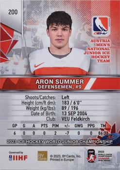 2023 BY Cards IIHF World Junior Championship #200 Aron Summer Back