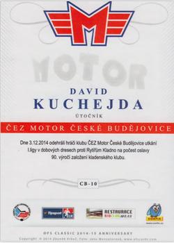 2014-15 CEZ Motor Ceske Budejovice - Signature 1/1 #CB-10 David Kuchejda Back