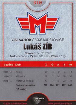 2016-17 Ceske Budejovice Gold Jersey - Home Jersey #10 Lukas Zib Back
