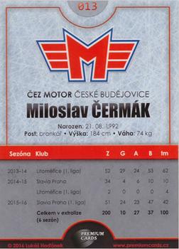 2016-17 Ceske Budejovice Gold Jersey - Home Jersey #13 Miloslav Cermak Back