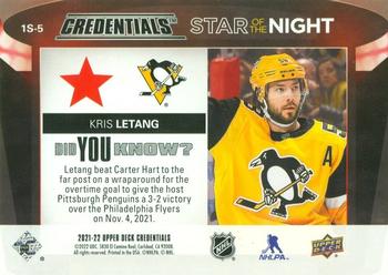2021-22 Upper Deck Credentials - Star of the Night: First Star #1S-5 Kris Letang Back