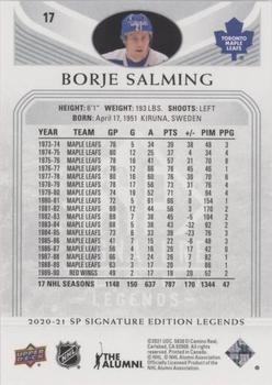 2020-21 SP Signature Edition Legends - Silver Script #17 Borje Salming Back