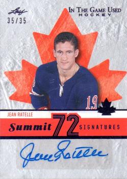 2022-23 Leaf In The Game Used - Summit ‘72 Signatures Purple Foil #S72-JR1 Jean Ratelle Front