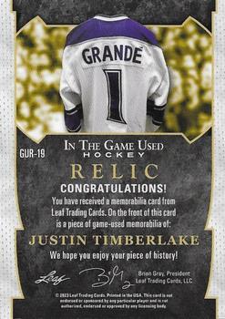 2022-23 Leaf In The Game Used - Game Used Relics Purple Foil #GUR-19 Justin Timberlake Back