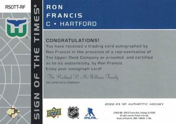 2022-23 SP Authentic - 2002-03 Retro Sign of the Times #RSOTT-RF Ron Francis Back