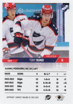 2023-24 Cardset Finland #003 Tony Sund Back