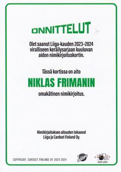 2023-24 Cardset Finland - Signature #NNO Niklas Friman Back
