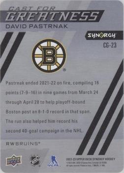 2022-23 Upper Deck Synergy - Cast for Greatness Purple #CG-23 David Pastrnak Back