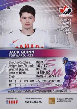 2023 BY Cards IIHF World Championship #16 Jack Quinn Back