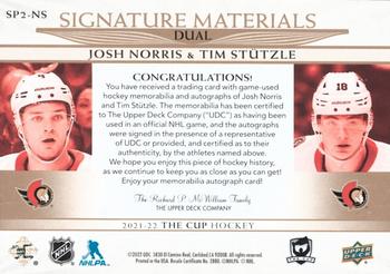 2021-22 Upper Deck The Cup - Signature Materials Dual #SP2-NS Josh Norris / Tim Stutzle Back
