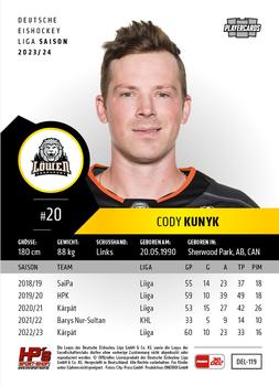 2023-24 Playercards (DEL) #119 Cody Kunyk Back