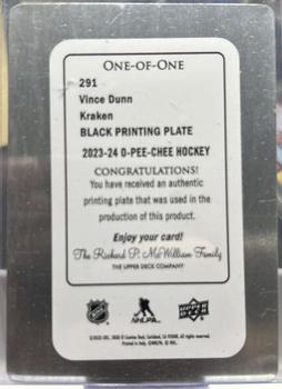 2023-24 O-Pee-Chee - Printing Plates Black #291 Vince Dunn Back