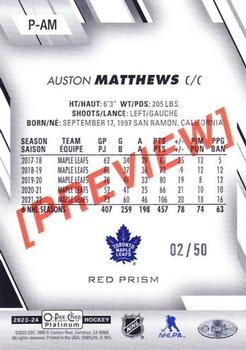 2023-24 O-Pee-Chee - OPC Platinum Previews Red Prism #P-AM Auston Matthews Back
