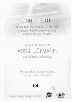 2019-20 Cardset Finland Series 2 - Signature #NNO Anssi Löfman Back