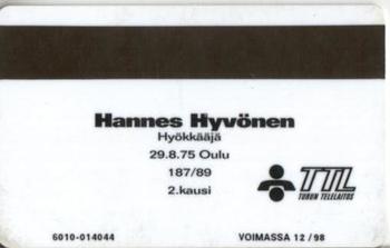 1995 Seesam Turun Palloseura Phonecards #10 Hannes Hyvönen Back