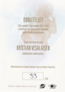 2017-18 Cardset Finland - Signature (Series Two) #NNO Kristian Vesalainen Back