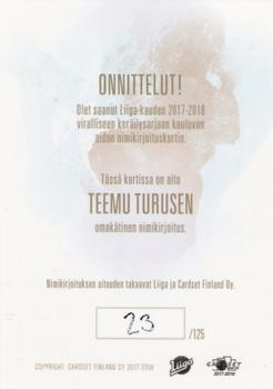2017-18 Cardset Finland - Signature (Series Two) #NNO Teemu Turunen Back