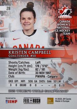 2023 BY Cards IIHF Women's World Championship #28 Kristen Campbell Back