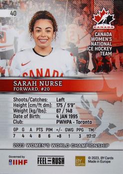 2023 BY Cards IIHF Women's World Championship #40 Sarah Nurse Back