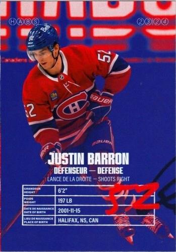 2023-24 Montreal Canadiens #NNO Justin Barron Back