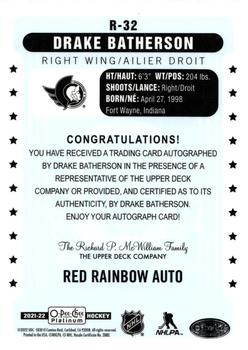 2022-23 O-Pee-Chee Platinum - 2021-22 O-Pee-Chee Platinum Update: Retro Red Rainbow Autographs #R-32 Drake Batherson Back