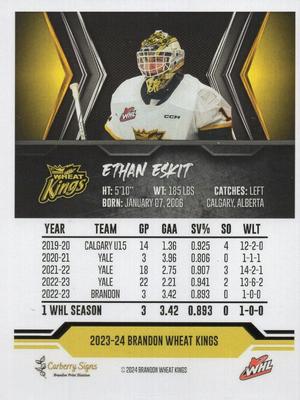 2023-24 Brandon Wheat Kings (WHL) #NNO Ethan Eskit Back