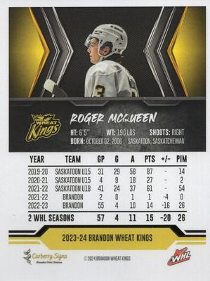 2023-24 Brandon Wheat Kings (WHL) #NNO Roger McQueen Back