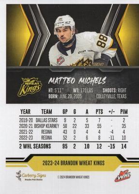 2023-24 Brandon Wheat Kings (WHL) #NNO Matteo Michels Back
